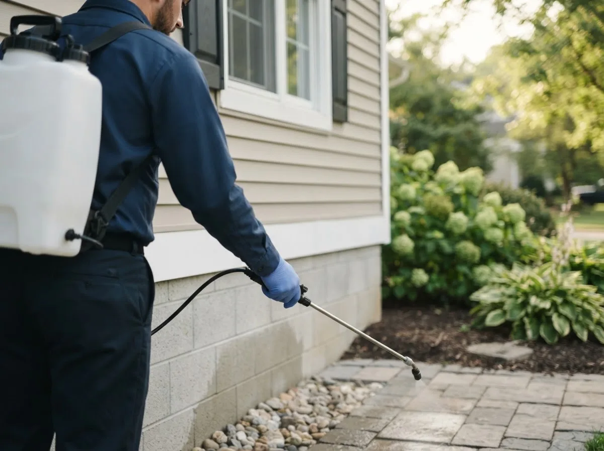 Pest control technician inspecting a home in Long Island, KS